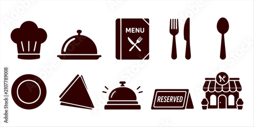 Restaurant Essentials Icon Set Bundle Sticker Illustration