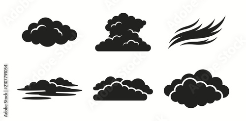 Tableau sur toile Set of black cloud in various shapes including cumulus, stratus, and wind gust s