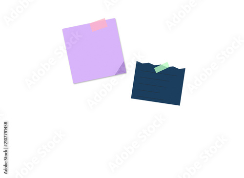 Pair of adhesive note stickers in purple and dark blue with adhesive stickers reminders stationary