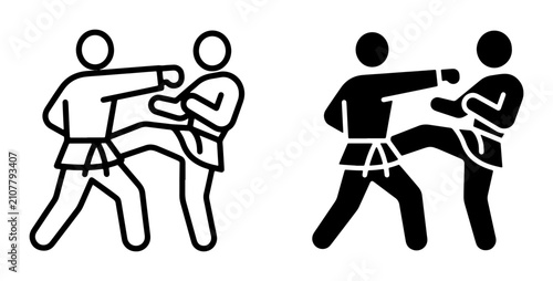 Konstfotografi Karate Combat Icons, Martial Arts Fight Silhouette, Karateka Action Vector Graph