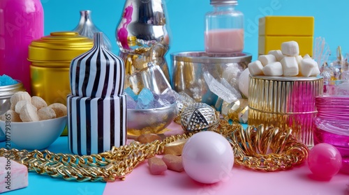 Colorful Decorative Objects and Packaging Arrangement