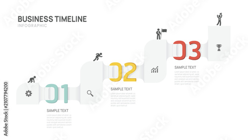 Business Infographic Timeline Template with 3 Step process, design for business and presentation Vector Illustration.