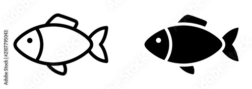 Konstfotografi Two Simple Fish Icons, Outline and Solid Fill, Vector Graphics for Aquatic Theme