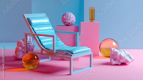 Pastel Lounge Chair in Abstract Geometric Display