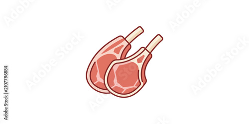 Illustration of two fresh raw lamb chops isolated on white background.