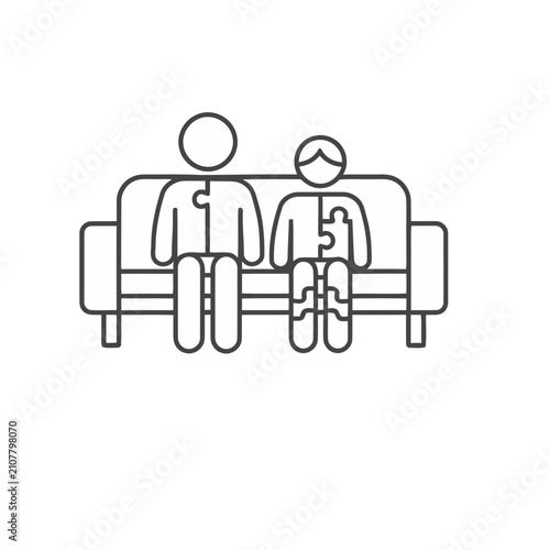 Two figures on a couch with puzzle piece bodies
