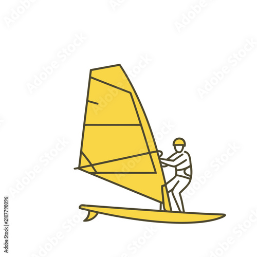 Windsurfer on a board with a yellow sail