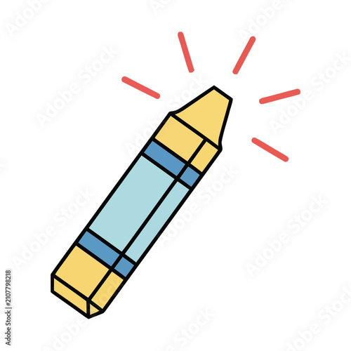 Yellow and blue crayon with red lines
