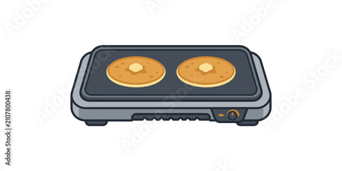 Illustration of two pancakes cooking on an electric griddle.