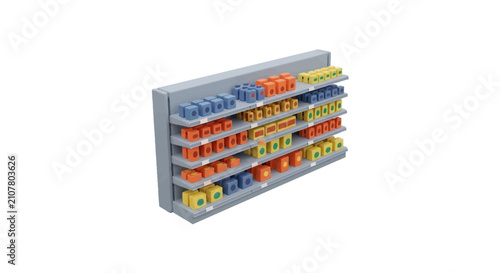 Multi-tiered retail display shelf with colorful product packaging