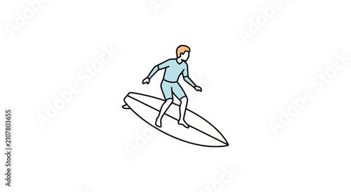 Minimalist surfer balancing on a board illustration