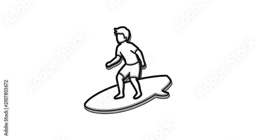 Monochrome surfing icon showing a person on a board
