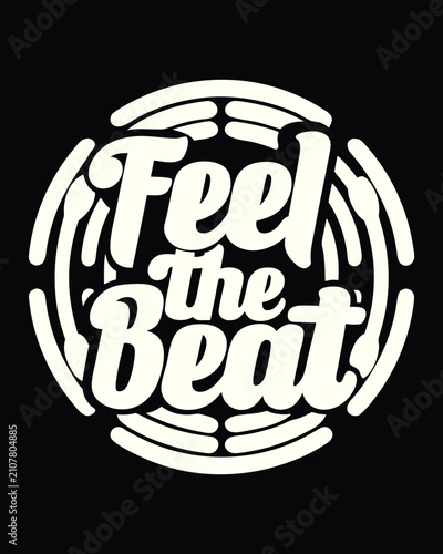 Retro Feel the Beat Design in Beige and Black for a Music T-shirt