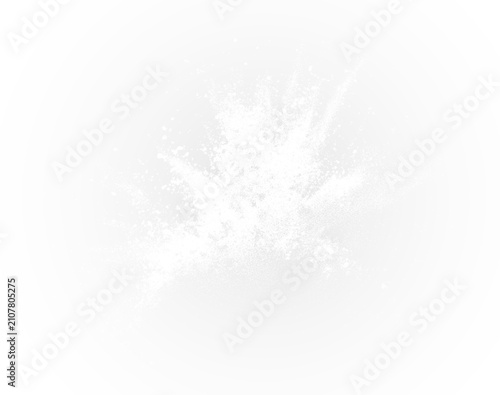 Tableau sur toile Dynamic explosion of white powder with flying dust particles and a realistic splash effect, isolated on a transparent background