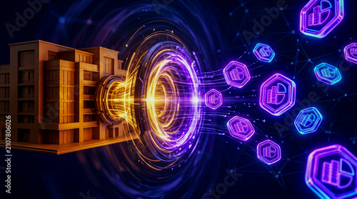 Amber physical building tokenisation gateway violet digital tokens dark blockchain, RWA tokenisation