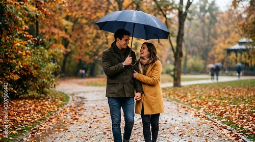 young couple walking in the park