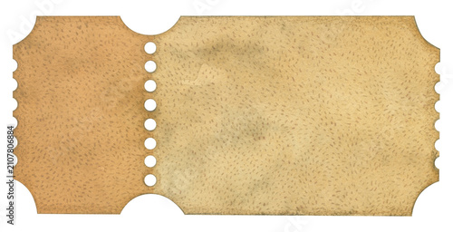 Vintage watercolor ticket template with tear off stub coupon background isolated. Graphics for event invitations, retro branding, festival coupons, and greeting cards. Blank textured paper