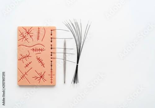Suture Practice Pad and Needles for Medical Training.