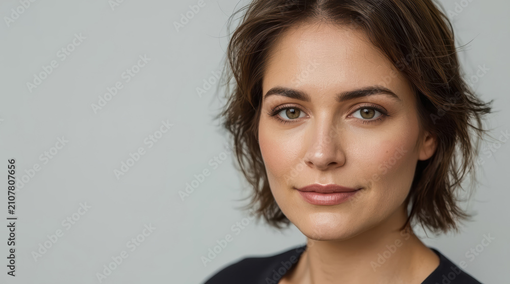 Fototapeta premium Close up portrait of middle aged woman with neutral expression and soft natural light