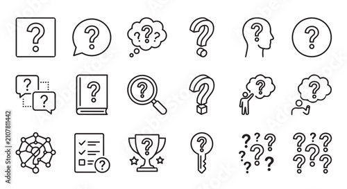 Konstfotografi Set of question mark line icons representing uncertainty inquiry search and prob