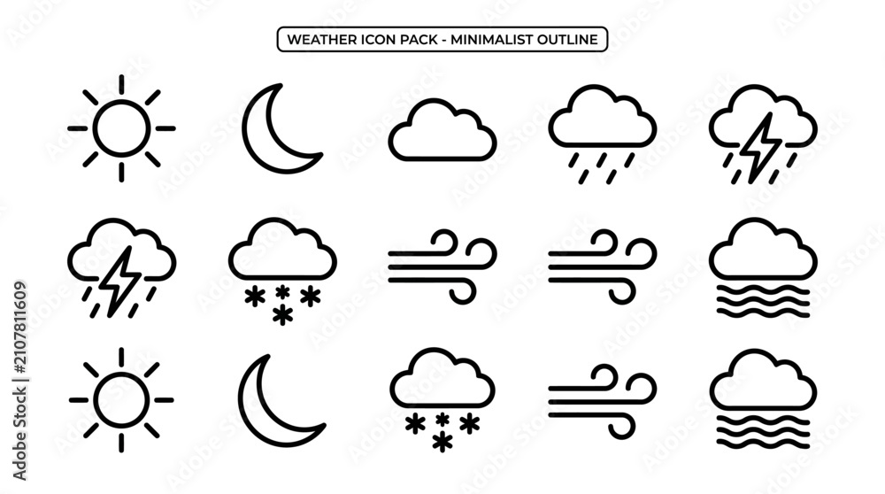 Obraz premium Minimalist Outline Weather Icons for Forecasting and Climate Data