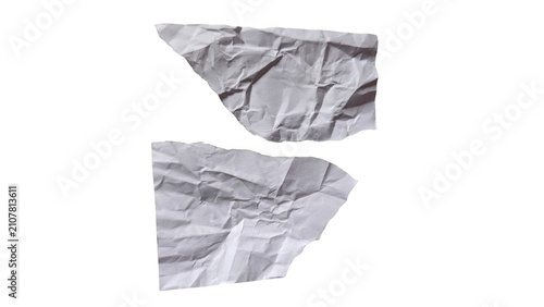 Two pieces of crumpled white paper isolated on a transparent background