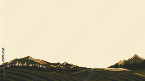 Beautiful Landscape with mountains and Pine Forest view design