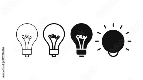 Collection of light bulb icons. Set of creative idea symbols and energy design elements.