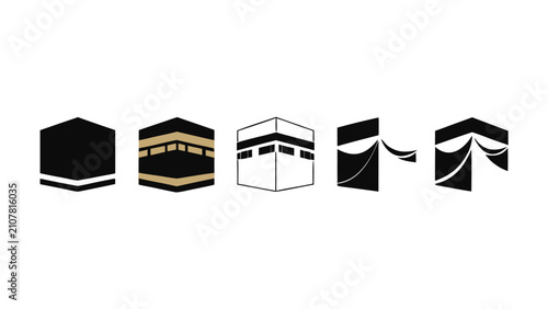 Minimalist Kaaba icons set. Vector Qibla symbols for Islamic religious design projects.