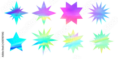 Colorful foil star stickers with rainbow textures for scrapbook collage projects, paper crafts, and creative school designs with vibrant graphic star elements