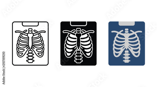 Set of three human rib cage chest xray icons in different graphic styles Vector