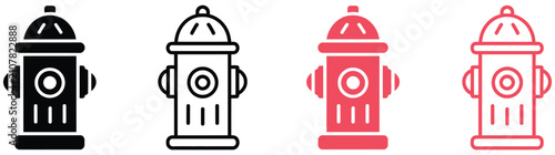 Obraz na płótnie Fire hydrant icons featuring water hydrant symbols for emergency safety equipment firefighting water supply and rescue services, vector design