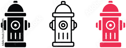 Fire hydrant icons representing firefighting equipment emergency response water supply safety protection and public utility services, vector design.