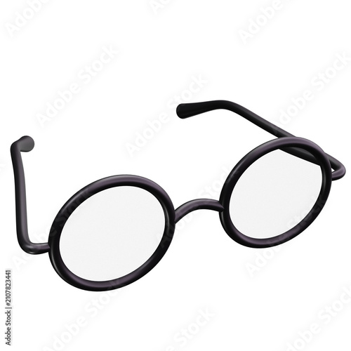 Classic Black Round Nerd Glasses 3D Illustrations