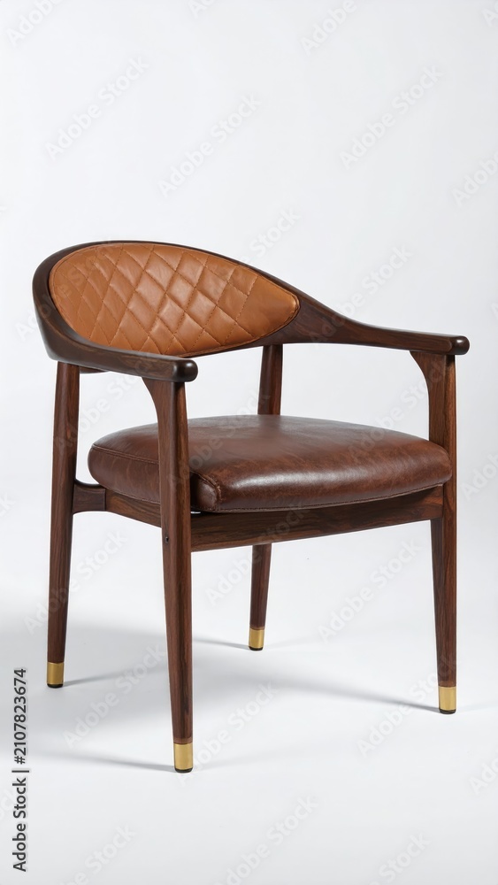 Obraz premium Elegant wood armchair with brown leather cushion and quilted back