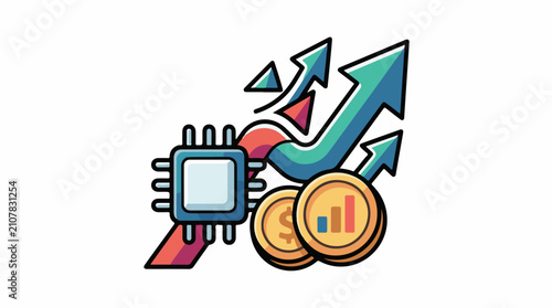 Technology driving financial growth with upward trends