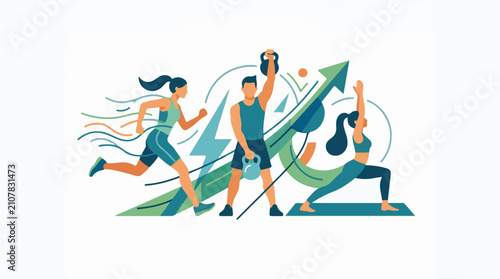 Three individuals engaged in fitness activities representing health and progress
