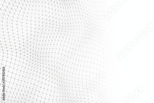 Abstract white background, featuring a delicate, gray wireframe mesh, grid with soft, depth of field, and a subtle, gradient fade on, the right side, for technology and, engineering data visualization