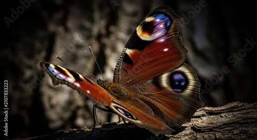 Peacock butterfly displaying intricate wing patterns