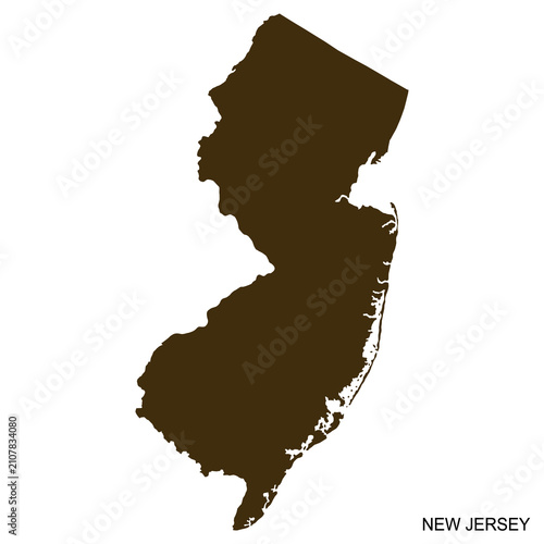 New Jersey state map silhouette, USA location outline, American geography vector, solid regional boundary illustration