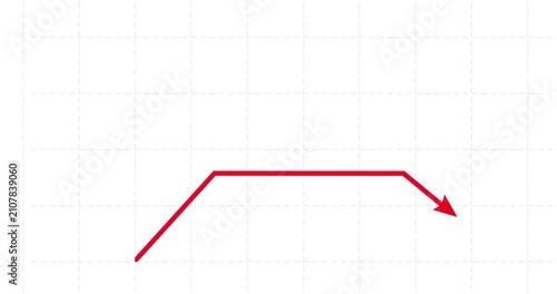 Chart arrow goes up, horizontal and down red on white grid. Graph rising fast. Business cartoon with light grid animated. Economy metaphor. Speed up graph from low to high acceleration.
