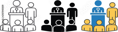 Cuadro en lienzo Press conference speaker and moderator icon set vector illustration