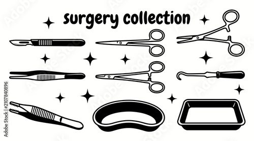 Foto surgical instruments featuring scalpels forceps scissors retractors clamps needl