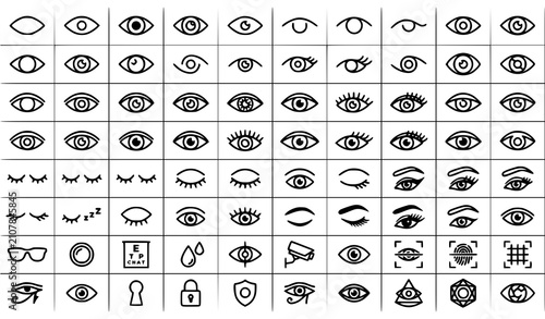 Modern Monochrome Eye Outline Icons Vector Collection