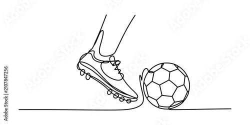 Fotografía Continuous single line drawing of a soccer player foot wearing a cleat shoe kick