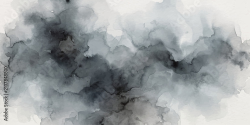 Konstfotografi Misty Mountain Peaks Covered by Dramatic Clouds and Fog Under a Dark Stormy Sky