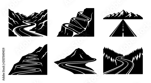 Konstfotografi 70 Mountain Road Vector Icons, Winding Highway Graphics, Scenic Route Illustrati