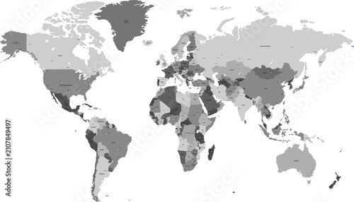 World map. Grey modern vector map. Silhouette map