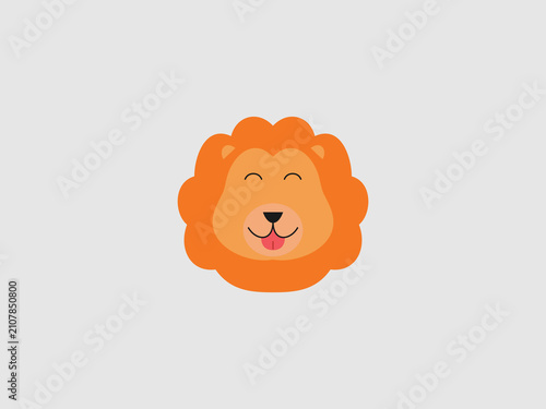 A simple flat illustration of a happy lion face emoji with a fluffy orange mane