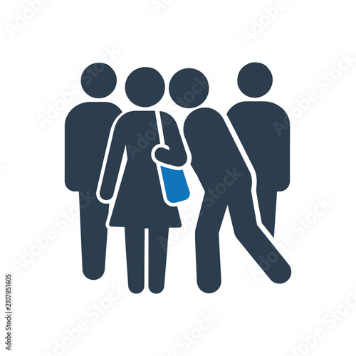 Quadro su tela Group of men surrounding and harassing a woman, mob harassment warning icon